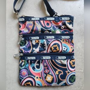 LeSportsac multicolored 3- zipper crossbody bag